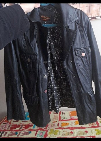 Düğmeli Siyah Deri Kadın Biker Ceket - Görsel 4