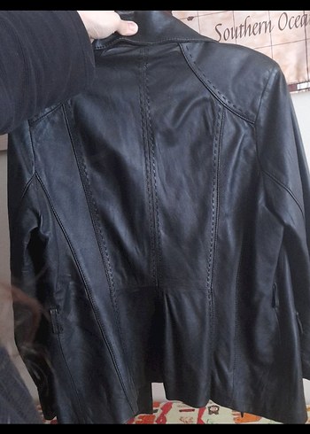 Düğmeli Siyah Deri Kadın Biker Ceket - Görsel 5