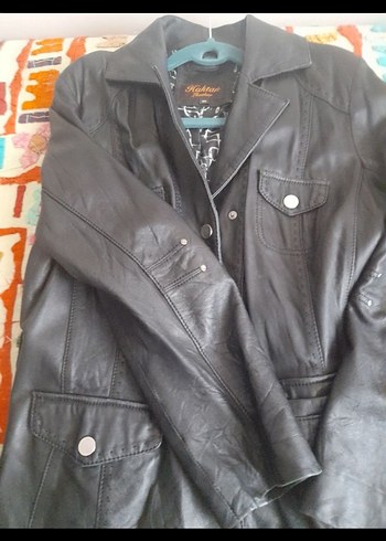 Düğmeli Siyah Deri Kadın Biker Ceket - Görsel 2