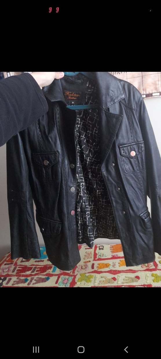 Düğmeli Siyah Deri Kadın Biker Ceket - Görsel 4