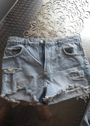 Düğmeli Mavi Kadın Mini Denim Şort