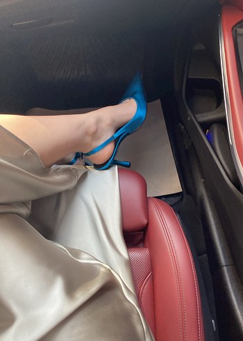 Petrol Mavisi Saten Stiletto Topuklu Kadın Ayakkabı