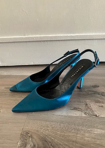 Diğer Petrol Mavisi Saten Stiletto Topuklu Kadın Ayakkabı