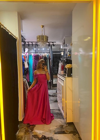 Pembe Drapeli Uzun Straplez Kadın Elbise