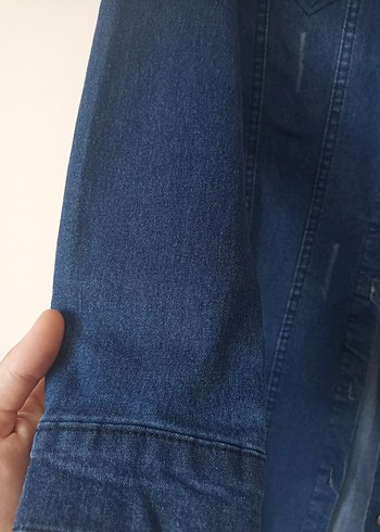 38 Beden mavi Renk Düğmeli Mavi Kadın Denim Ceket