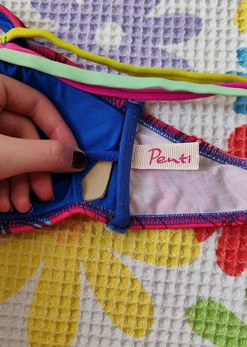 13-14 Yaş Beden çeşitli Renk Renkli Baskılı Kız Çocuk Bikini Üstü
