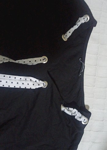 Siyah v Yaka Kadın Gömlek puantiyeli goth - Görsel 3