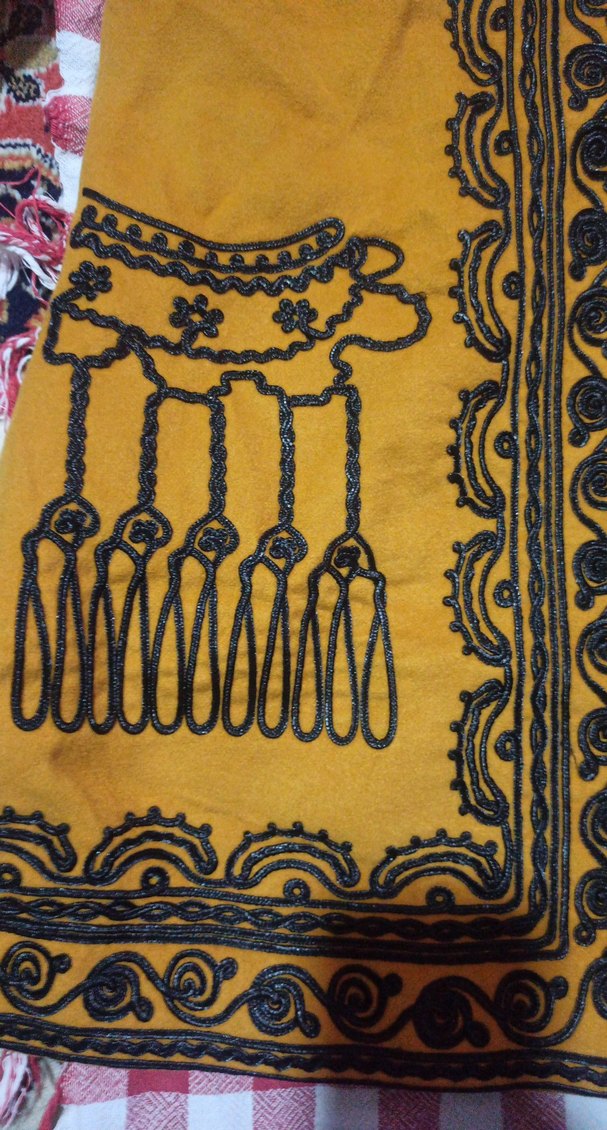 Sarı Nakışlı Uzun Kadın Süet Kaban - Görsel 2