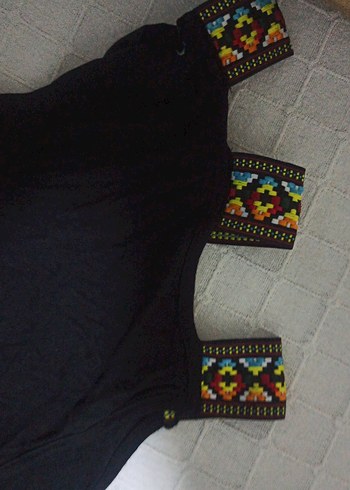 V Yaka Siyah Kadın Tişört goth bohem hippie - Görsel 4