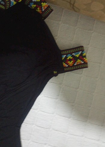 V Yaka Siyah Kadın Tişört goth bohem hippie - Görsel 2