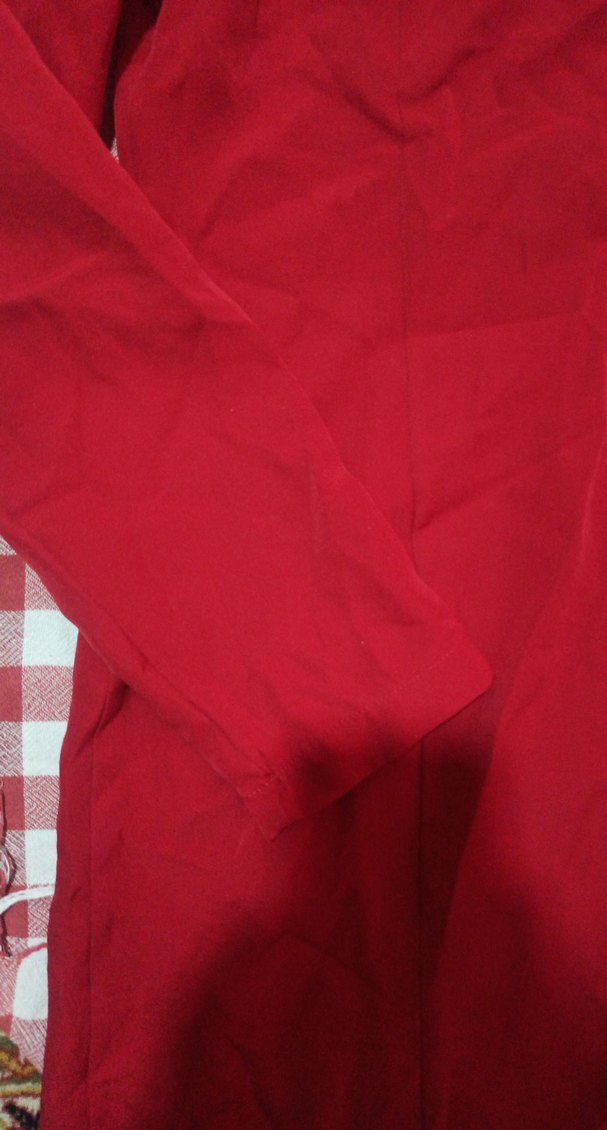 Kırmızı V Yaka Uzun Kollu elbise - Görsel 3