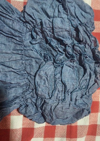 Mavi Keten Volanlı bluz - Görsel 2