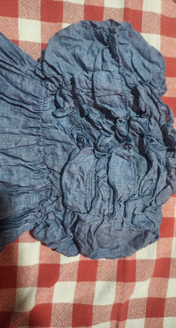 Mavi Keten Volanlı bluz - Görsel 2