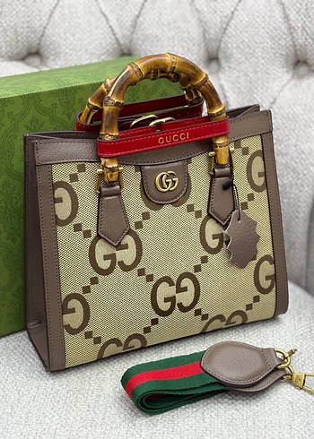  Beden camel Renk Gucci Bambulu Saplı Bej Deri Kadın Çanta