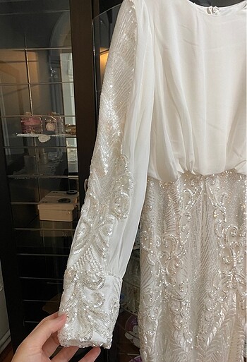 42 Beden beyaz Renk Nişan-Söz -Nikah tesettür elbise- abiye