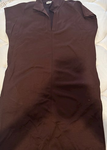 Kahverengi V Yaka oversize elbise