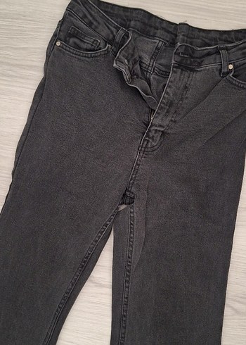 Düğmeli Gri Kadın Denim Pantolon