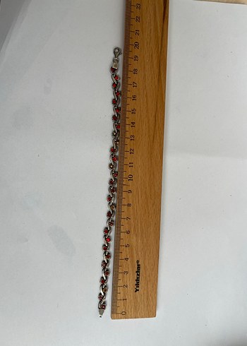 925 AYAR GÜMÜŞ KIRMIZI TAŞLI KALP DESENLİ 20cm CİVARI BİLEKLİK - Görsel 3