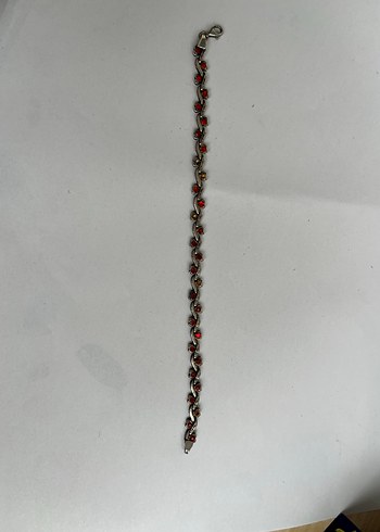 925 AYAR GÜMÜŞ KIRMIZI TAŞLI KALP DESENLİ 20cm CİVARI BİLEKLİK - Görsel 2