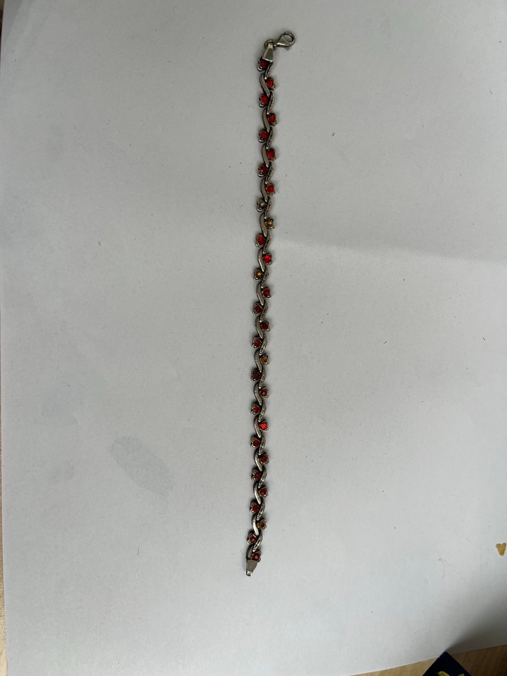 925 AYAR GÜMÜŞ KIRMIZI TAŞLI KALP DESENLİ 20cm CİVARI BİLEKLİK - Görsel 2