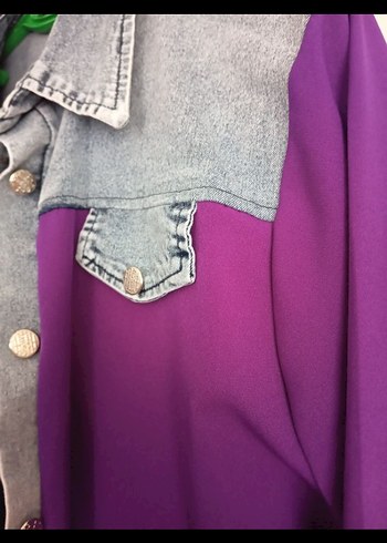 Diğer Düğmeli Mor Denim Detaylı Kadın ikili takım