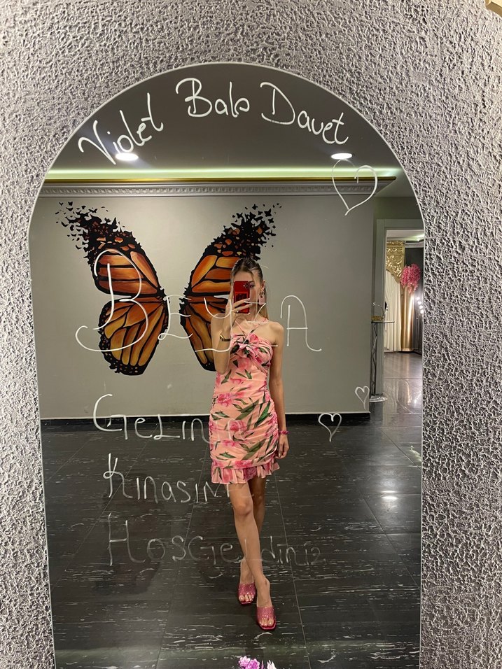 Pembe Straplez Mini Elbise - Görsel 2