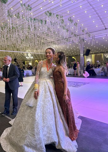 Parlak pul payetli Kahverengi Uzun Abiye - Görsel 4