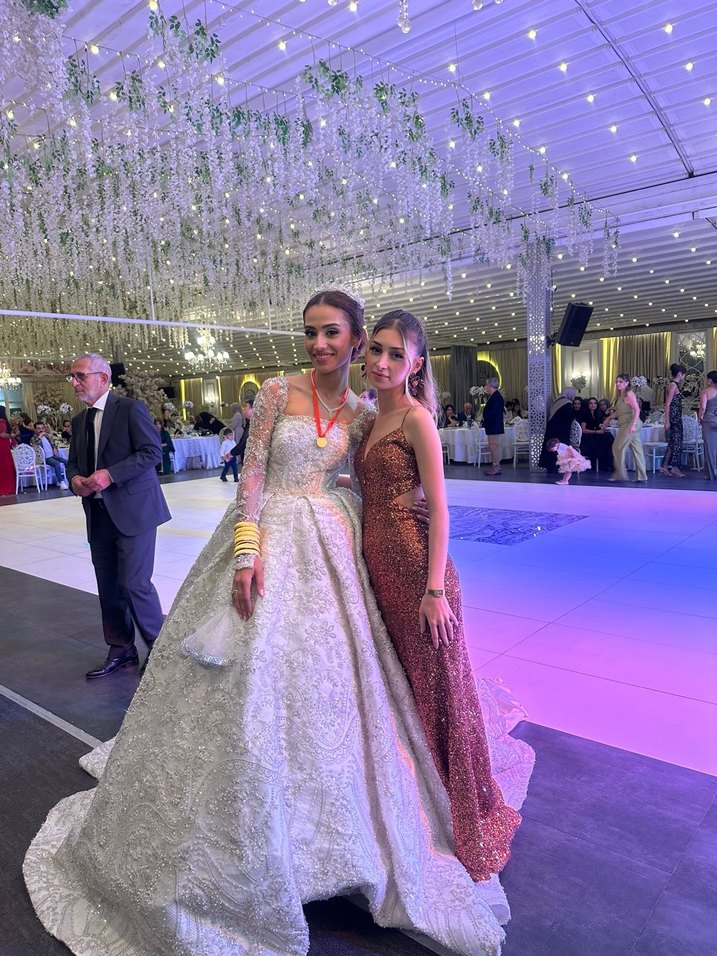 Parlak pul payetli Kahverengi Uzun Abiye - Görsel 3