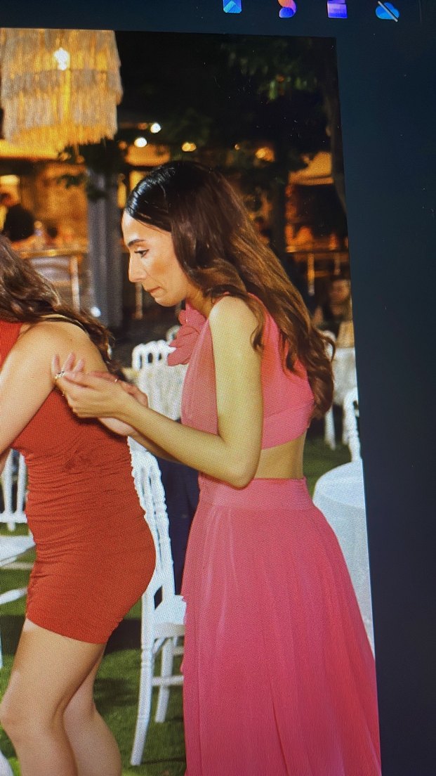 Pembe Drapeli Uzun Strappy Nişan Elbisesi - Görsel 4