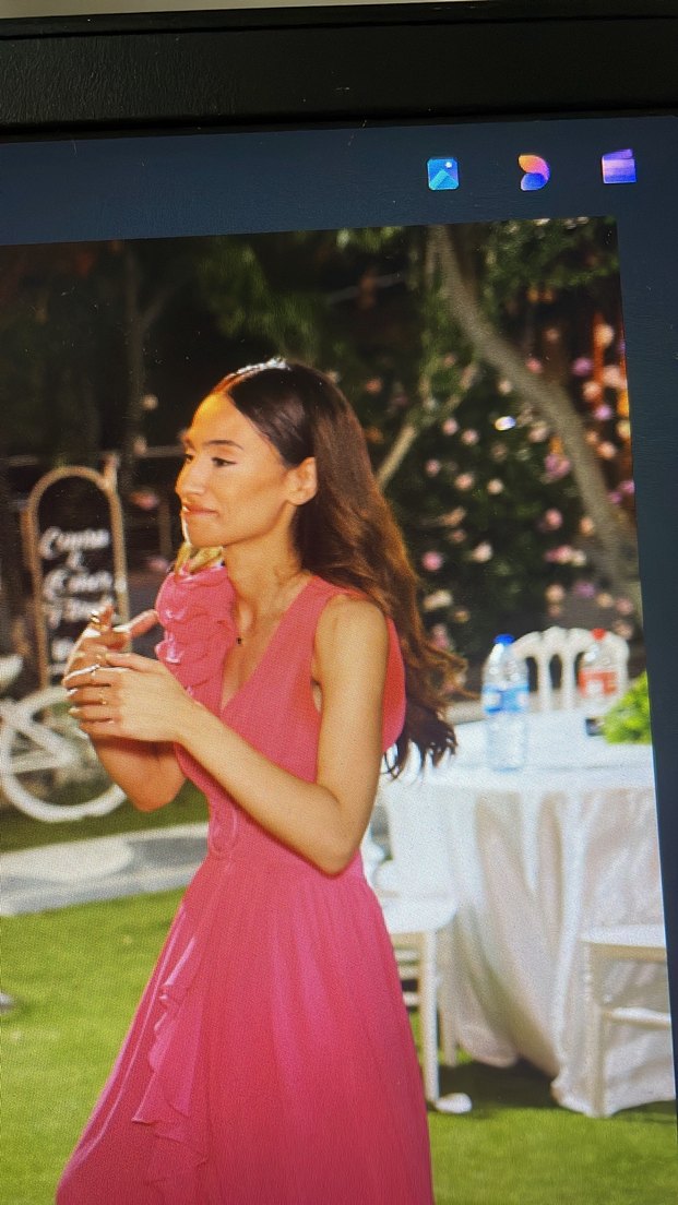 Pembe Drapeli Uzun Strappy Nişan Elbisesi - Görsel 2