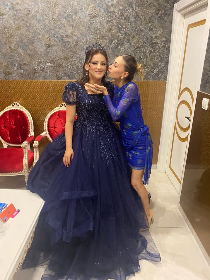 Mavi tül detaylı Abiye Elbise - Görsel 3