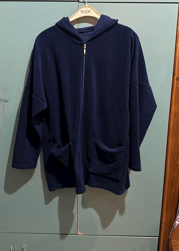 Lacivert Kapüşonlu Fermuarlı Kadın Sweatshirt