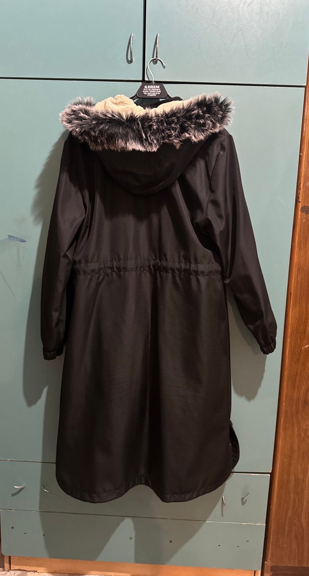 Kahverengi Uzun Kadın Ceket, Kürk Detaylı - Görsel 2