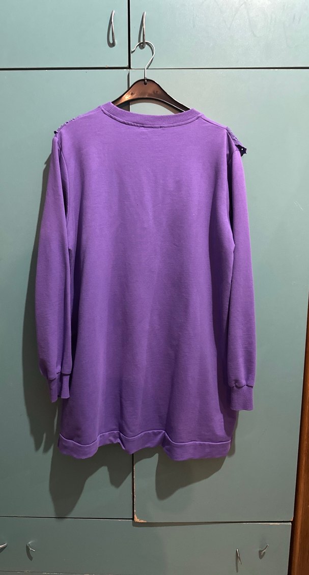 Uzun Kollu Mor Fırfırlı Triko Tunik - Görsel 2