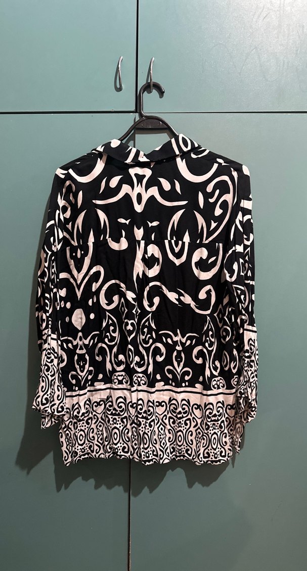 V Yaka Uzun Kollu Desenli Bohem Gömlek - Görsel 2