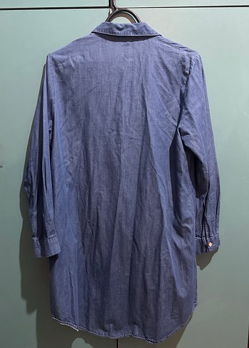 Diğer Mavi Denim Düğmeli Midi Kadın Gömlek