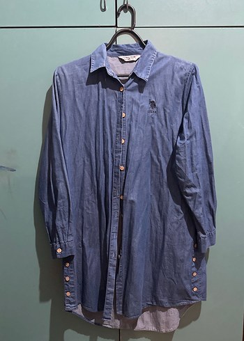 Mavi Denim Düğmeli Midi Kadın Gömlek