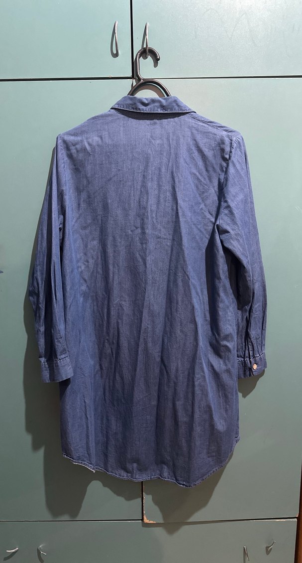 Mavi Denim Düğmeli Midi Kadın Gömlek - Görsel 2