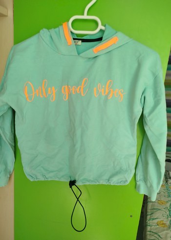 Yeşil Parlak Baskılı Kız Sweatshirt