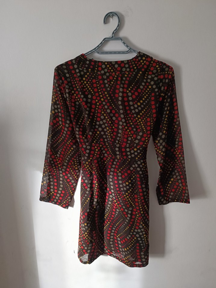 Puantiyeli belden bağlamalı mini elbise - Görsel 2