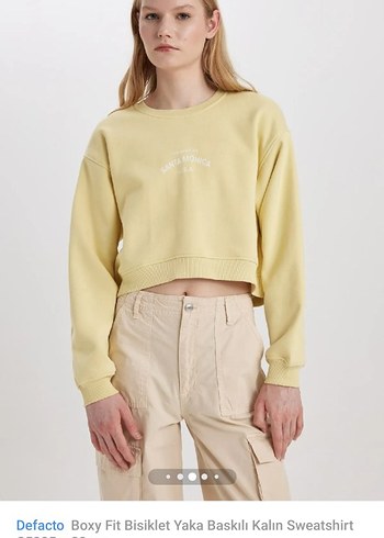 Defacto Sarı Bisiklet Yaka Baskılı Sweatshirt - Görsel 6