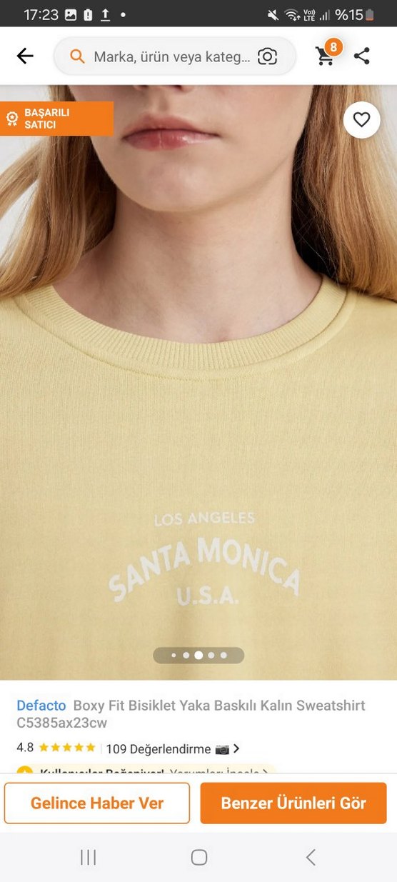 Defacto Sarı Bisiklet Yaka Baskılı Sweatshirt - Görsel 5