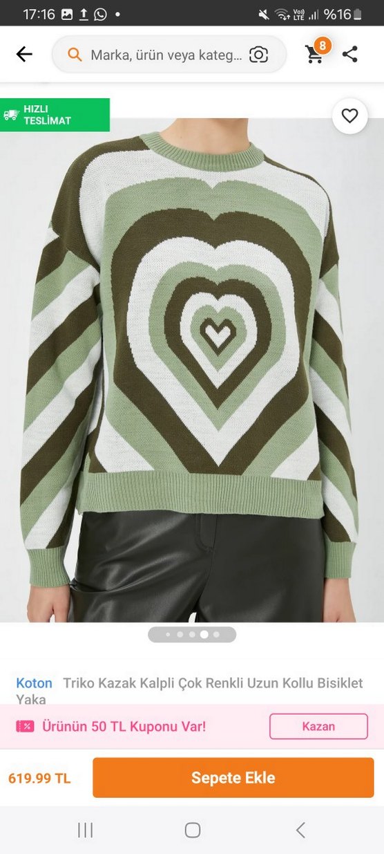 Koton Kalpli Çok Renkli Uzun Kollu Triko Kazak - Görsel 5