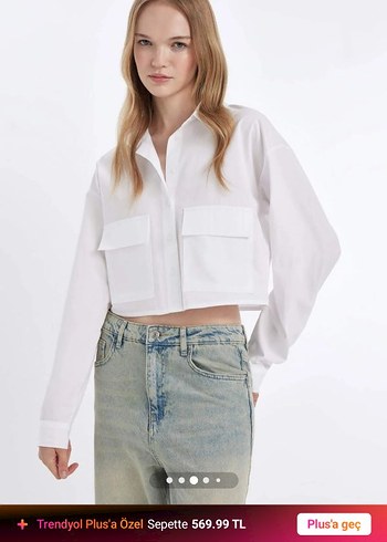 Beyaz Düğmeli Mini Pamuklu Kadın Gömlek - Görsel 3