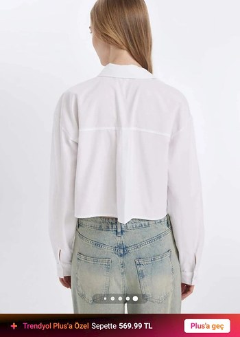 Beyaz Düğmeli Mini Pamuklu Kadın Gömlek - Görsel 6