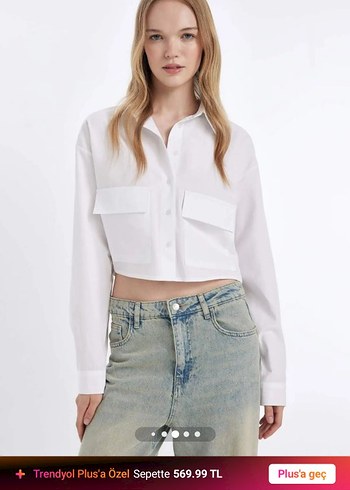 Beyaz Düğmeli Mini Pamuklu Kadın Gömlek - Görsel 2