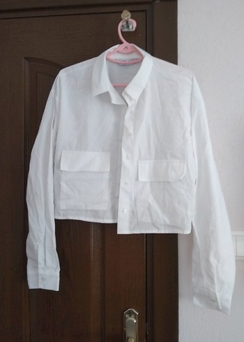 Beyaz Düğmeli Mini Pamuklu Kadın Gömlek - Görsel 7