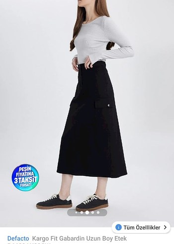 Defacto Siyah Gabardin Kargo Etek - Görsel 3