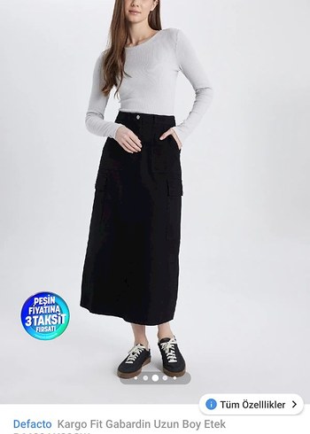 Defacto Siyah Gabardin Kargo Etek - Görsel 4