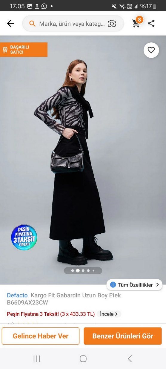 Defacto Siyah Gabardin Kargo Etek - Görsel 2